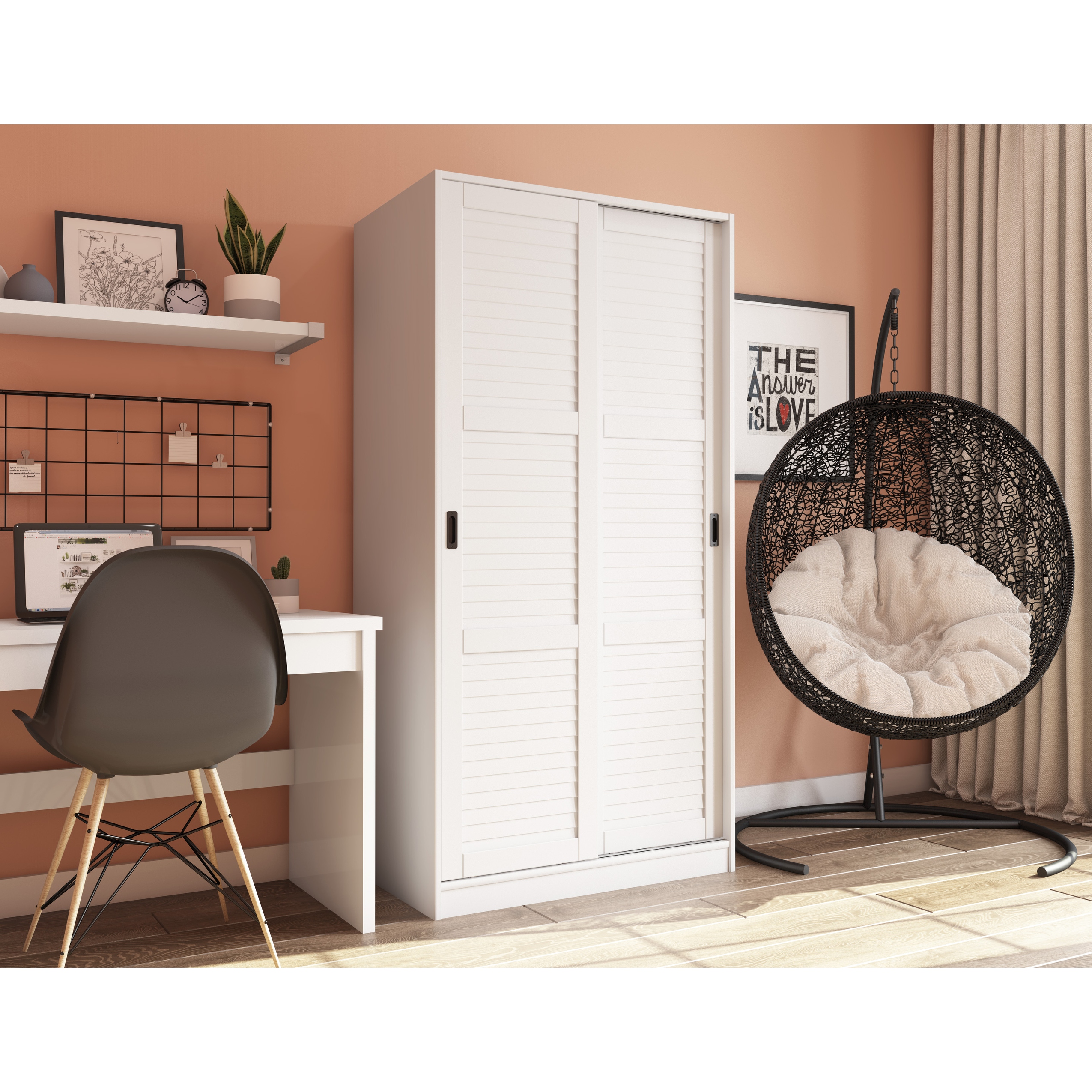 Palace Imports 100 Solid Wood 2 Sliding Door Wardrobe Armoire with Mirrored Closed Louvered or Raised Panel Doors
